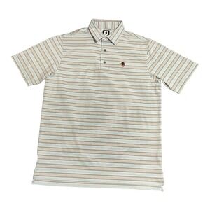 FootJoy Polo Shirt Mens M Blue Striped 1923 Logo Performance Golf Short Sleeve